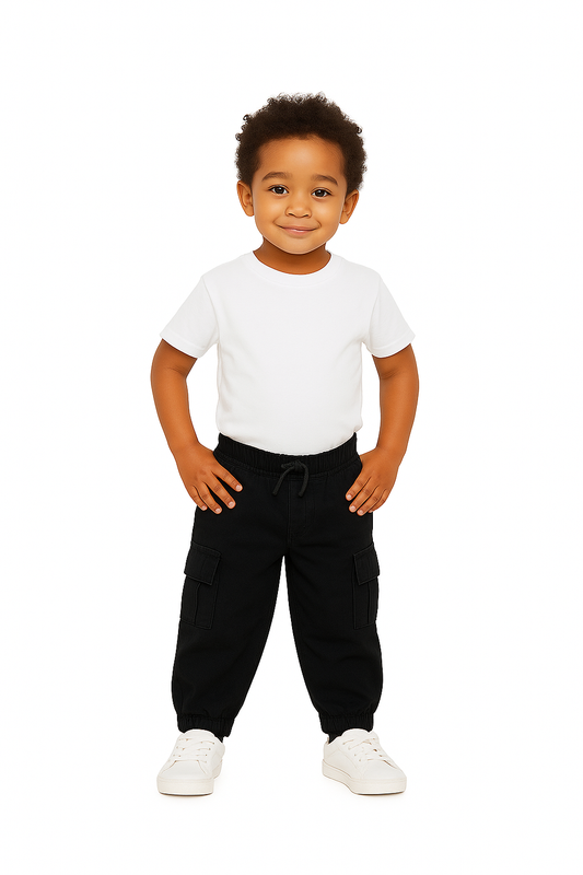Black Cargo Pants with Elastic Waist