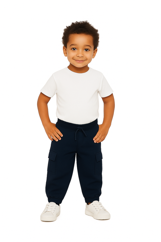 Navy Blue Cargo Pants with Elastic Waist