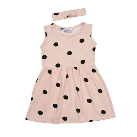 Simon Black Dots Printed Dress With Headband