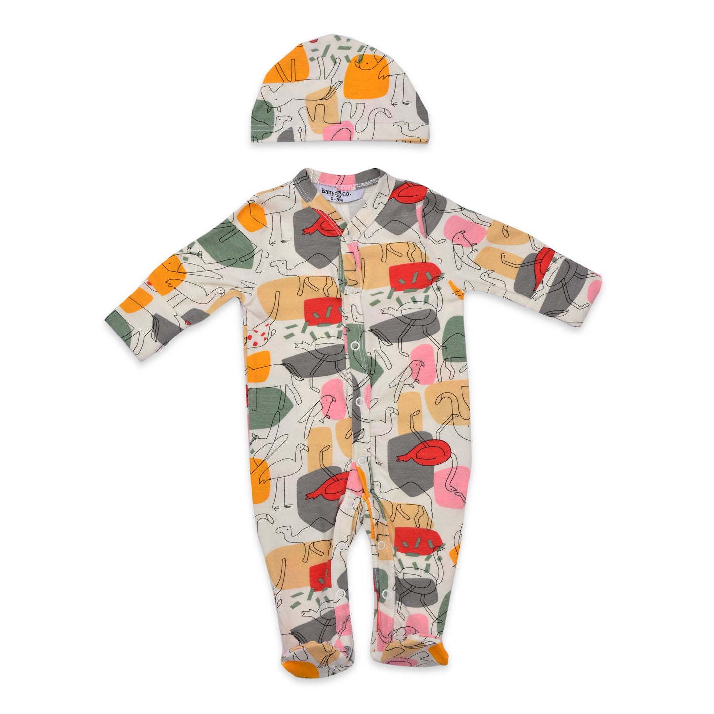 Watermelon Animals Snap Buttons Soft Cotton Baby Bodysuit With Ice Cap