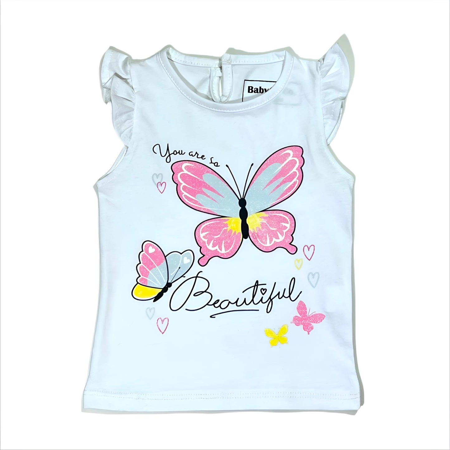 Butterfly Cotton Baby Set (White T-shirt + Pink Leggings)