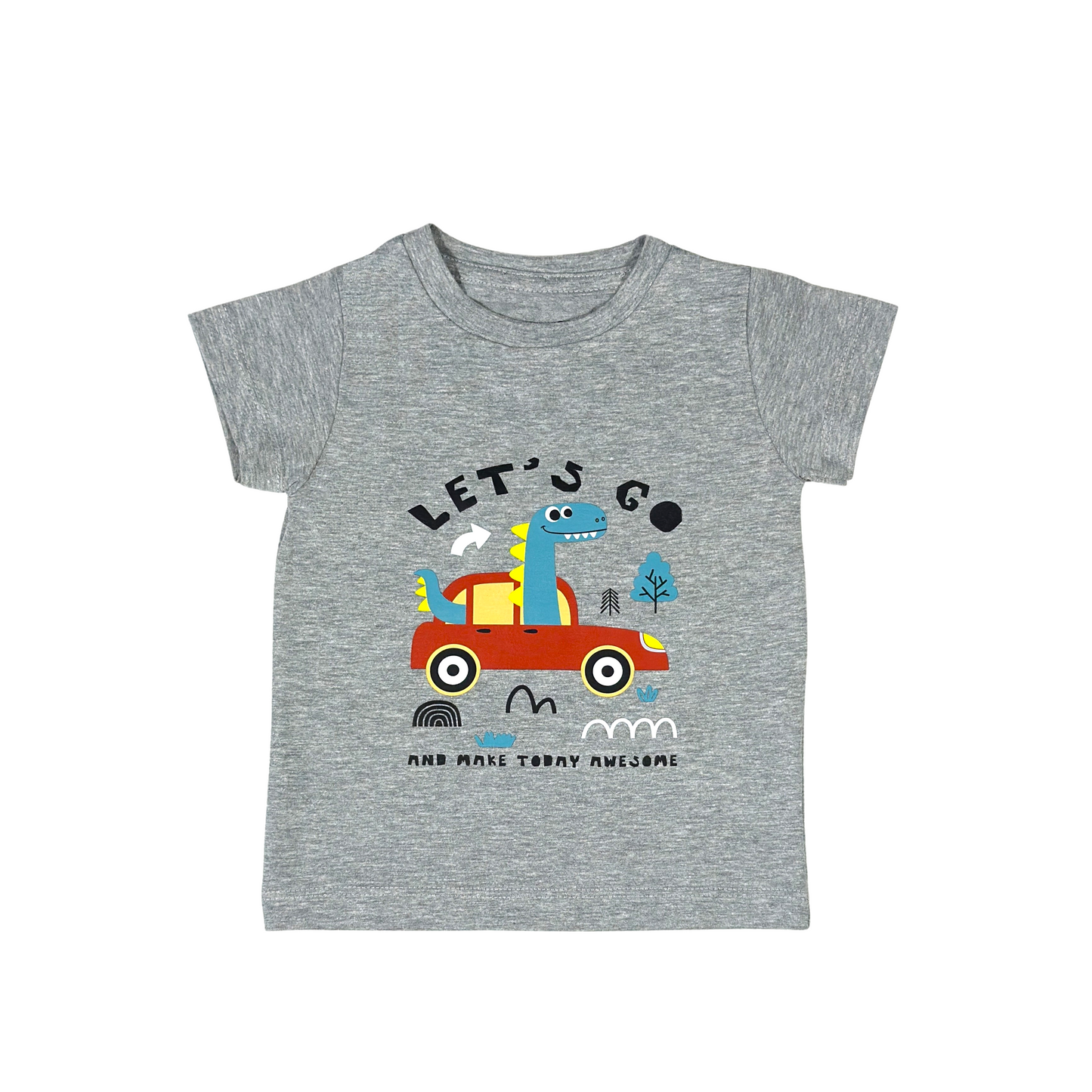 Grey Dinosaur in Car Set(Grey t-shirt + Black Shorts)