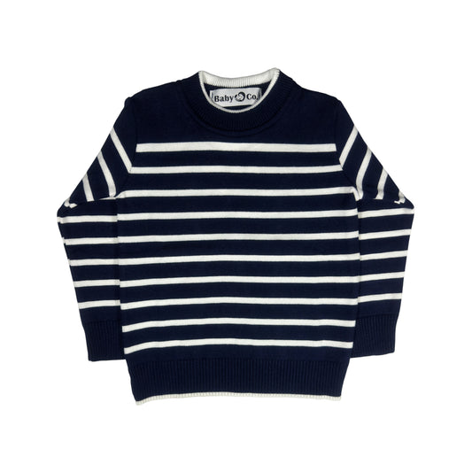 Navy Blue Long Sleeve Tricot Pullover
