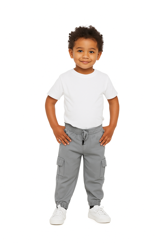 Grey Cargo Pants with Elastic Waist