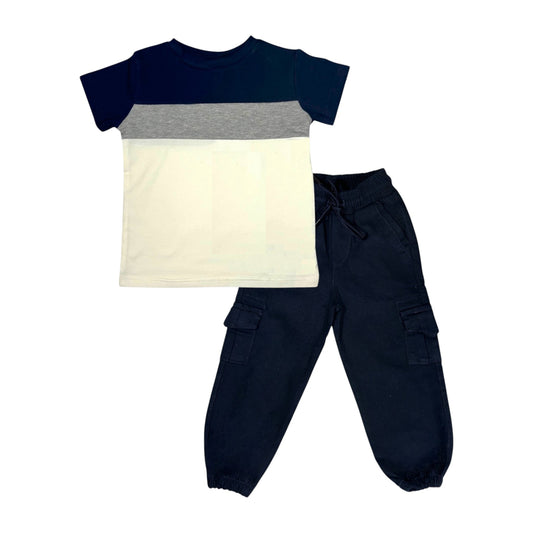Multicolor Boys Set (Navy Blue Multicolor t-shirt & Navy Cargo Pants)