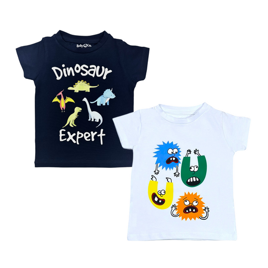 Monsters & Shark Graphic Cotton T-shirt  (2 Pack)