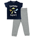 Dinosaurs Cotton Set (Blue T-shirt + Light Grey Sweatpants)