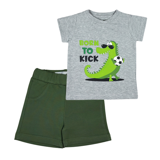 Grey Crocodile Set (Grey T-shirt + Olive Green Shorts)