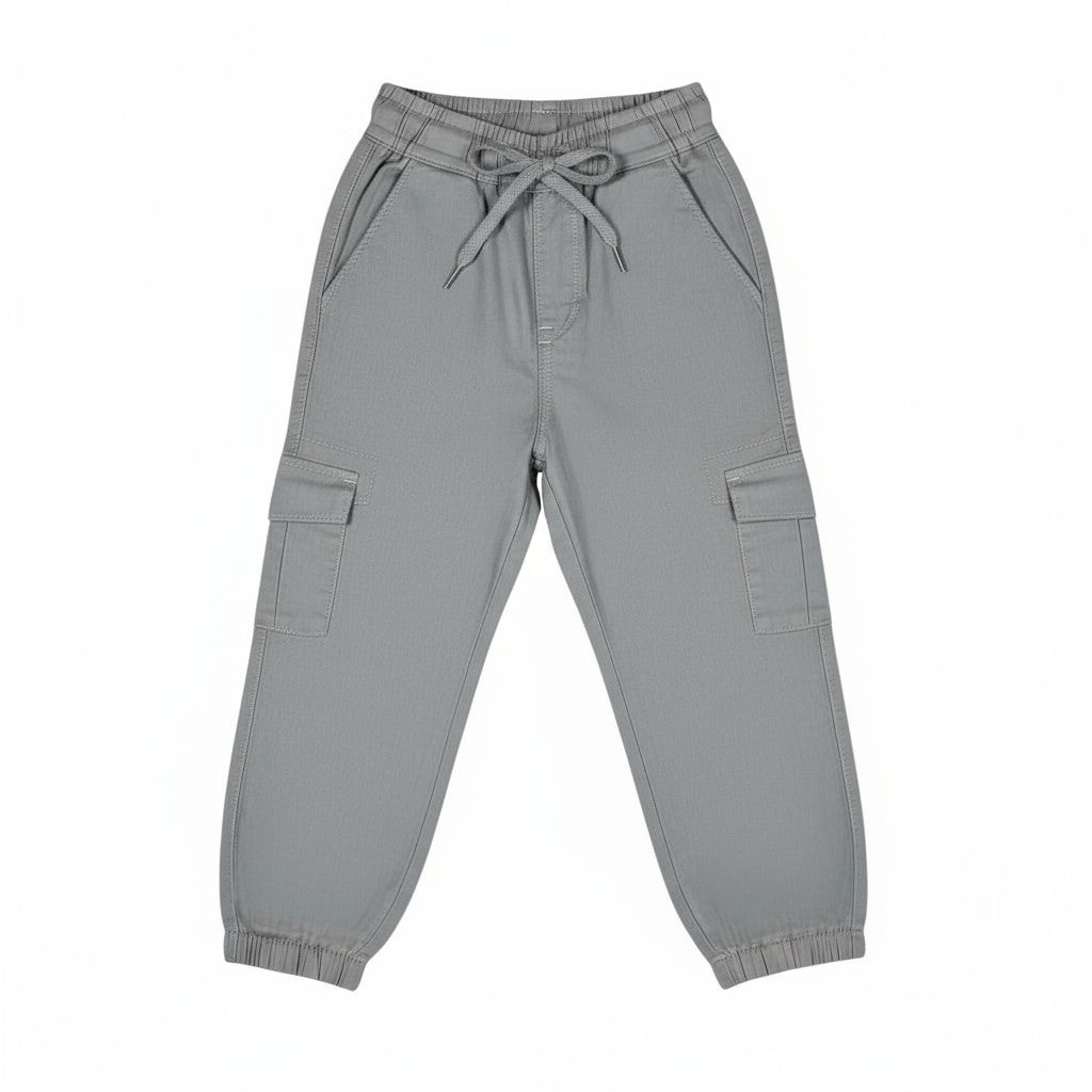 Grey Cargo Pants with Elastic Waist