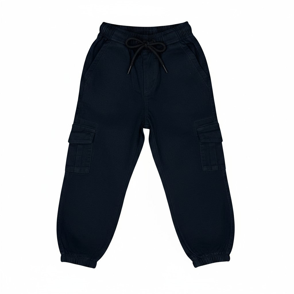 Navy Blue Cargo Pants with Elastic Waist