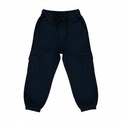 Navy Blue Cargo Pants with Elastic Waist
