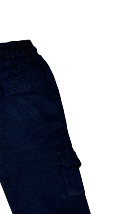 Navy Blue Cargo Pants with Elastic Waist