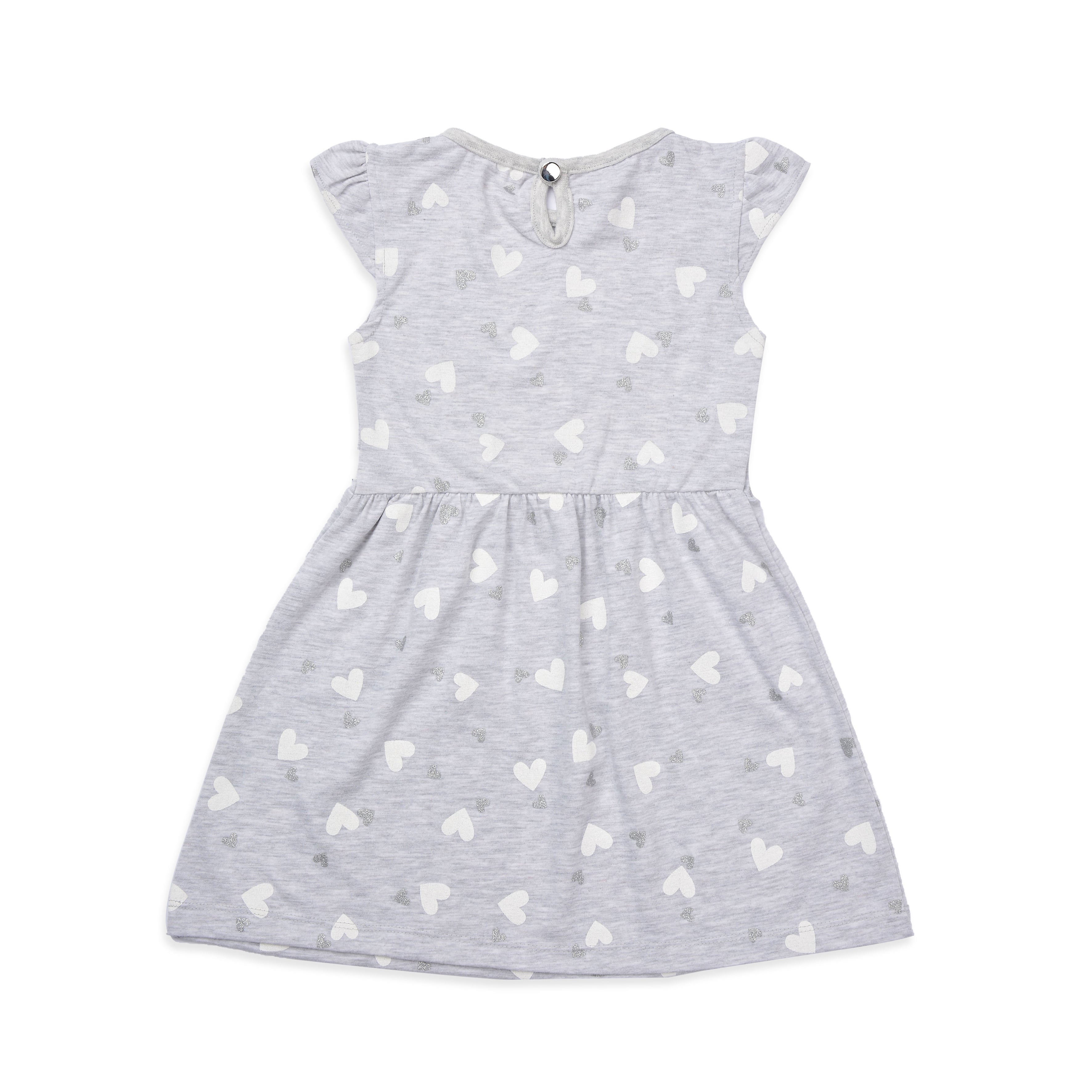 فستان رمادي مطبوع عليه قلوب مع رباط رأس