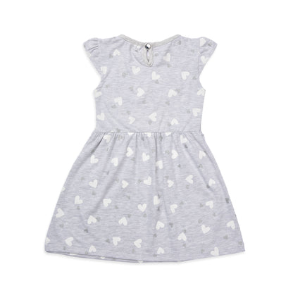 Grey Hearts Printed Dress With Head Band