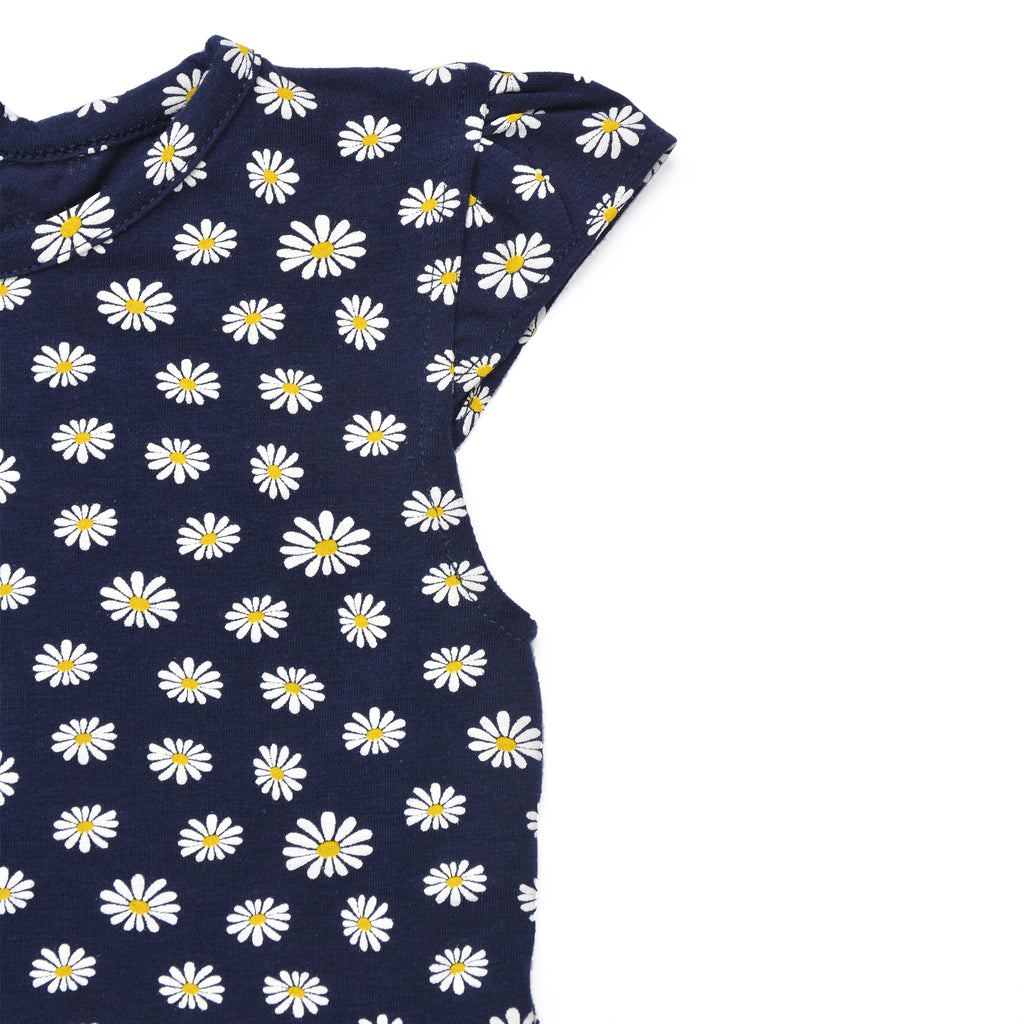 فستان مطبوع عليه زهور زرقاء مع رباط رأس