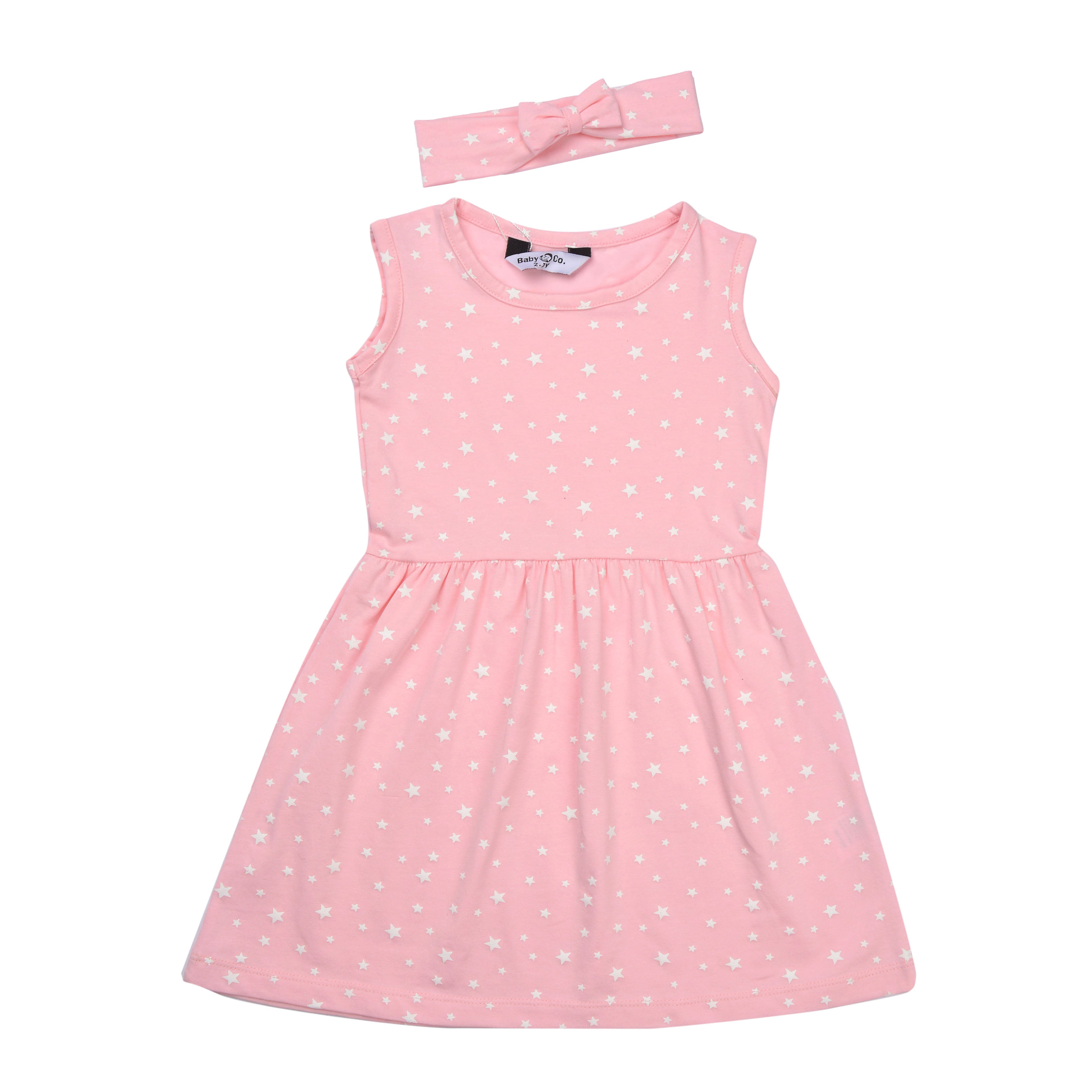 فستان مطبوع عليه نجوم وردية مع رباط رأس