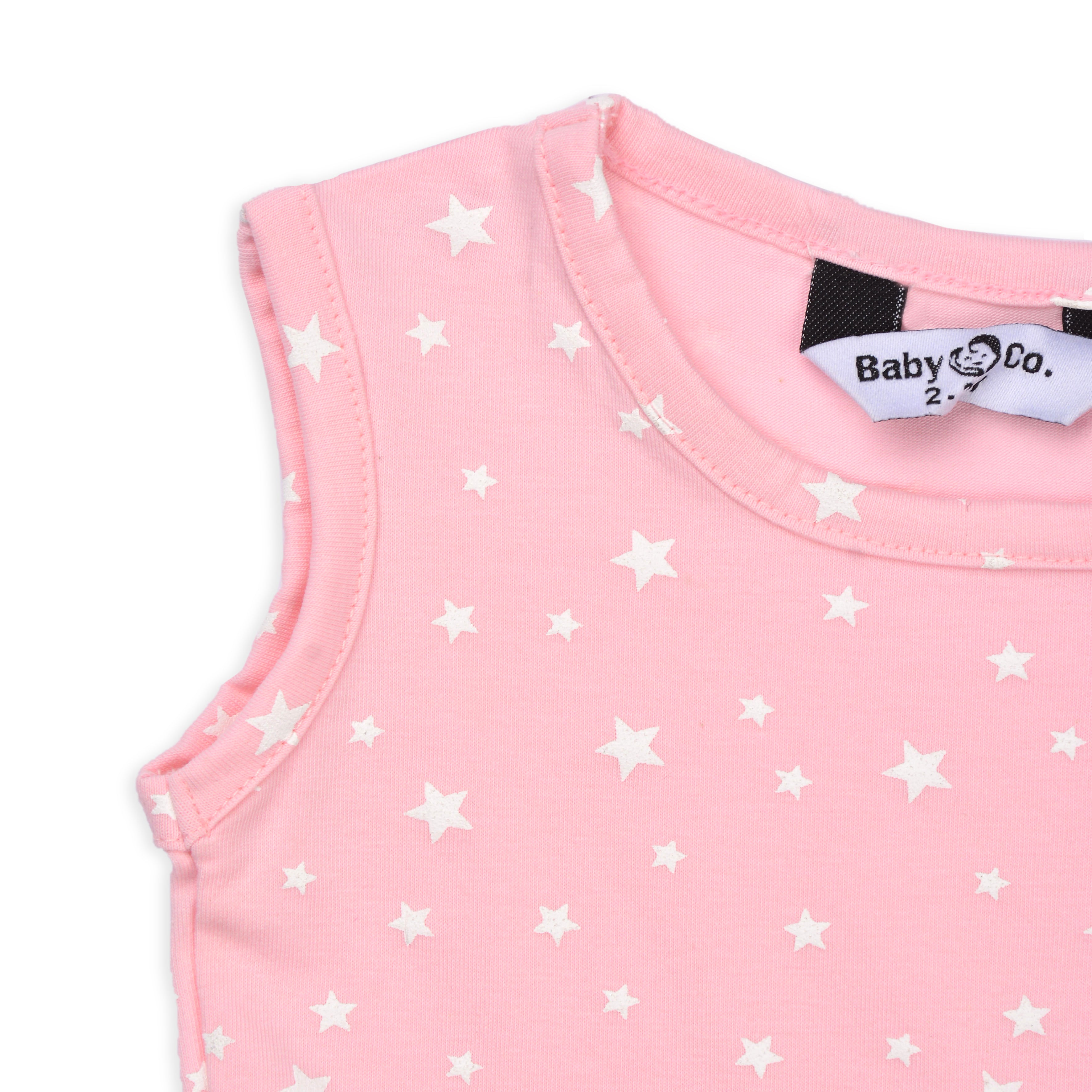 فستان مطبوع عليه نجوم وردية مع رباط رأس