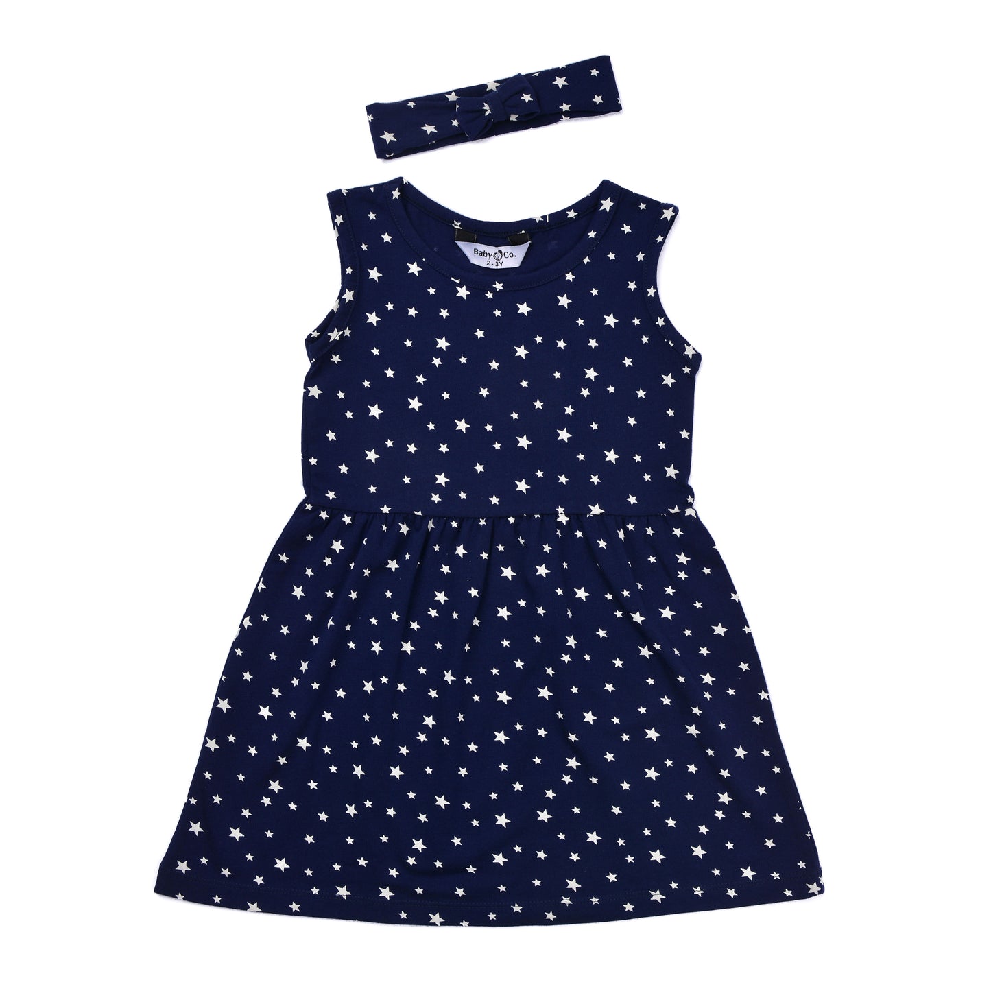 Blue Stars Printed Dress With Headband