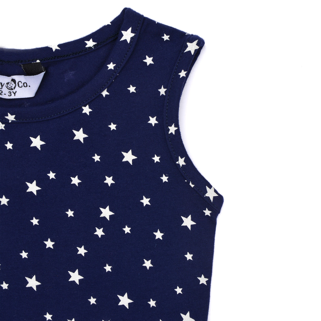 فستان مطبوع عليه نجوم زرقاء مع رباط رأس