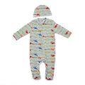 Mint Dinos Soft Cotton Baby Bodysuit With Ice Cap