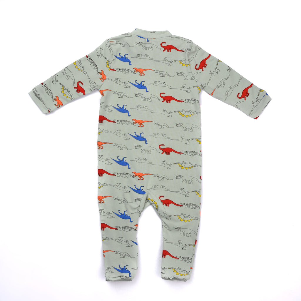 Mint Dinos Soft Cotton Baby Bodysuit With Ice Cap
