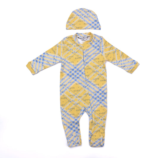 Yellow/blue Soft Cotton Baby Bodysuit With Ice Cap