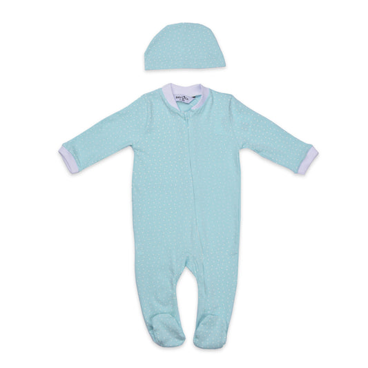 Sky Blue Baby Soft Cotton Bodysuit With Ice Cap