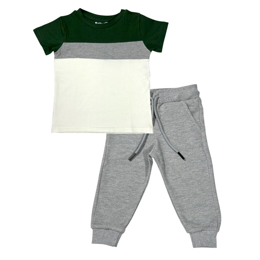 Multicolor Boys Set (Olive green Multicolor t-shirt & Grey sweatpants)