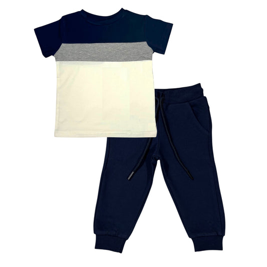 Multicolor Boys Set (Navy Blue Multicolor t-shirt & Grey sweatpants)