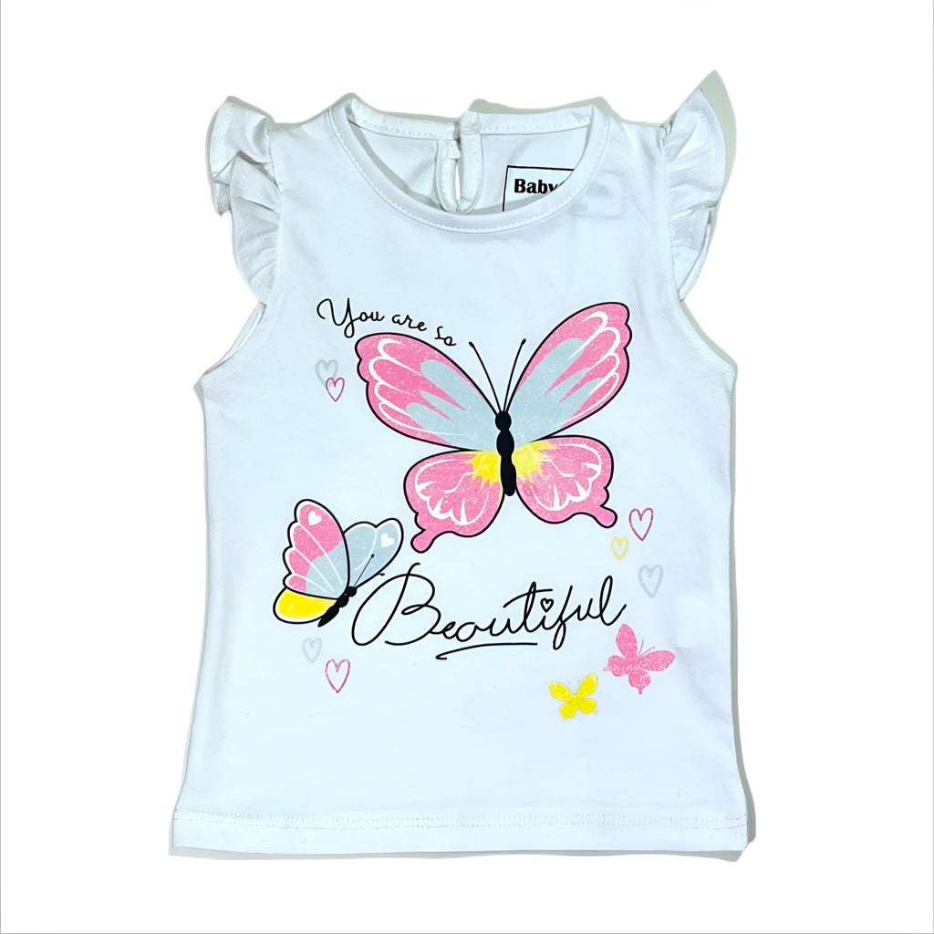 Butterfly Cotton Baby Set (White T-shirt + Pink Leggings)