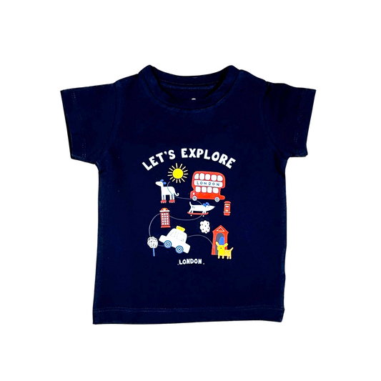 Navy Let's Explore Cotton Set (Navy t-shirt + Light grey Shorts)