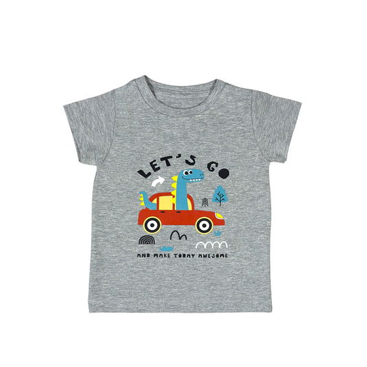 Grey Dinosaur in Car Set(Grey t-shirt + Black Shorts)