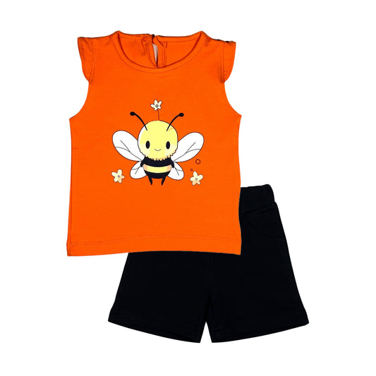 Bee Orange Short Set (Orange T-shirt + Black Shorts)