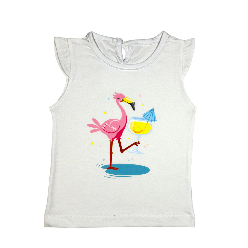 Flamingo White T-shirt Short Set (White T-shirt + Pink Shorts)