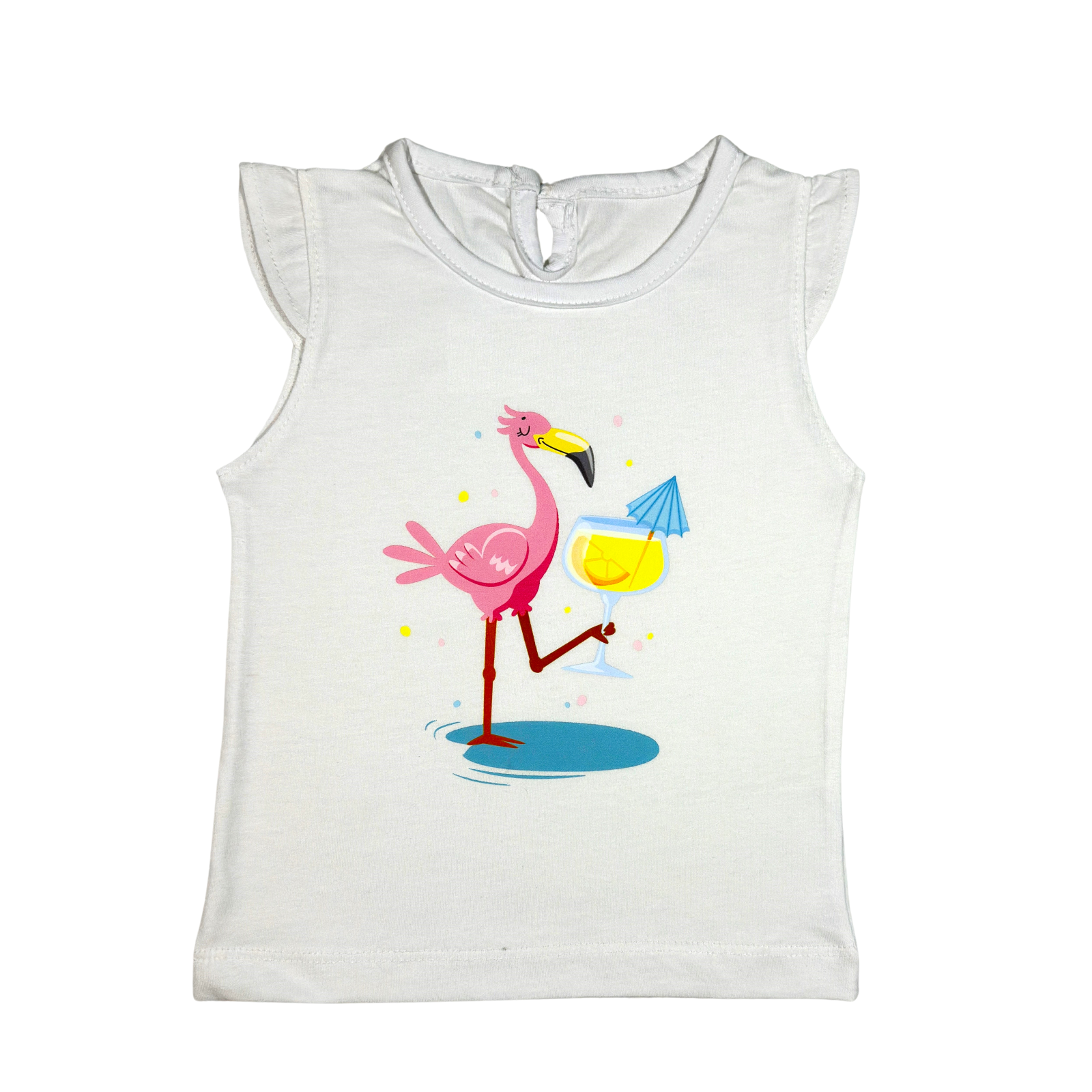 Flamingo White T-shirt Short Set (White T-shirt + Pink Shorts)