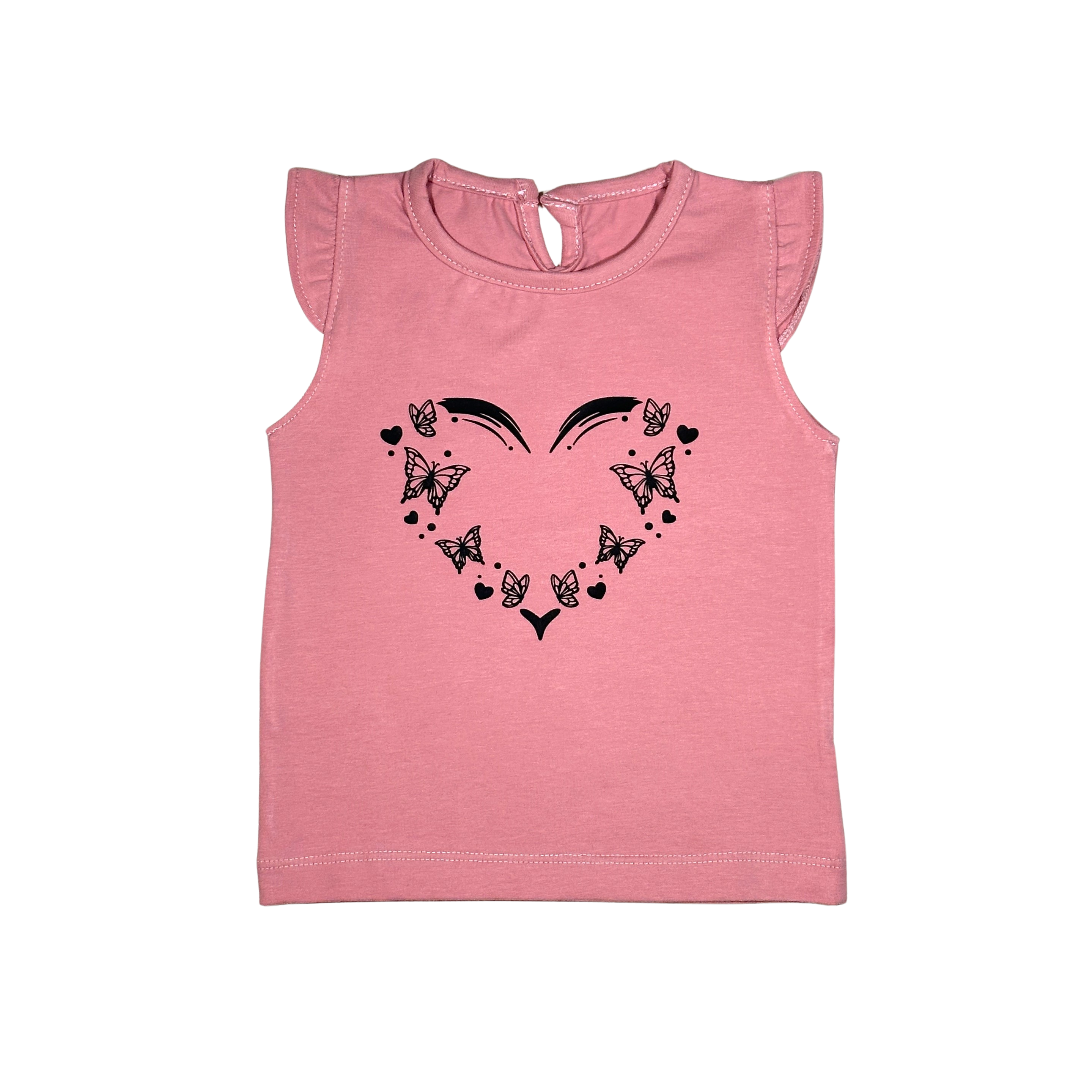 تي شيرت وردي بقلب الفراشات