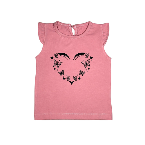 Butterflies Heart Girl Set (Pink T-shirt + Black Shorts)
