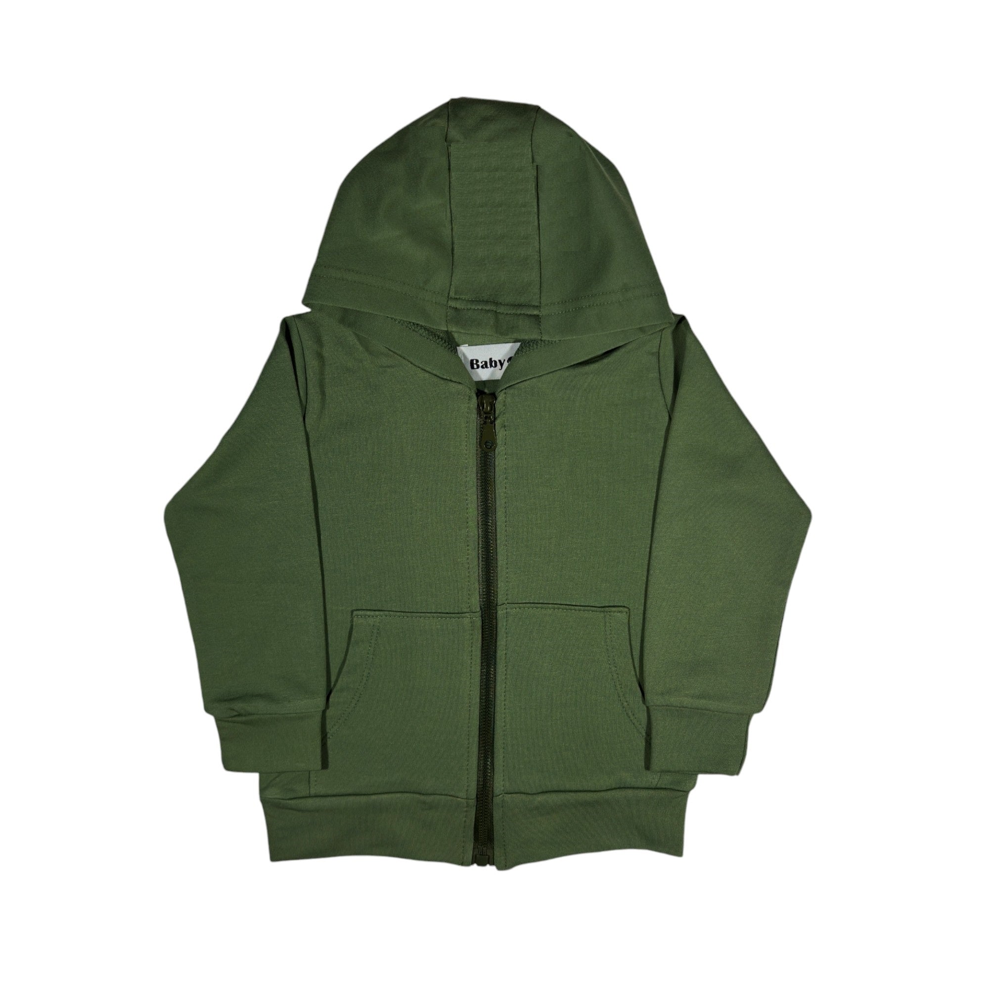 سترة رياضية كاجوال للأطفال باللون الأخضر الزيتوني (غطاء رأس بسحاب)