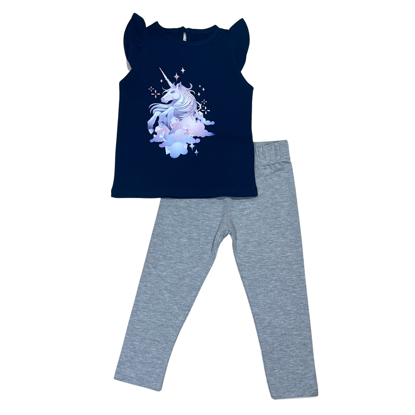 Unicorn Cotton Baby Set (Blue T-shirt + Light Grey Leggings)