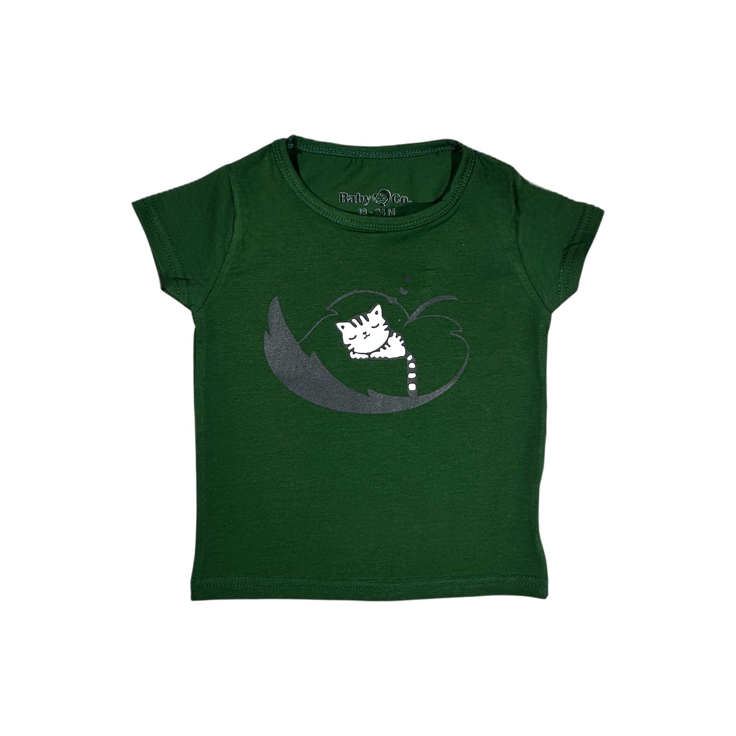 Sleeping Cat Girl Green T-shirt