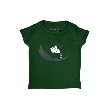 Sleeping Cat Girl Green T-shirt