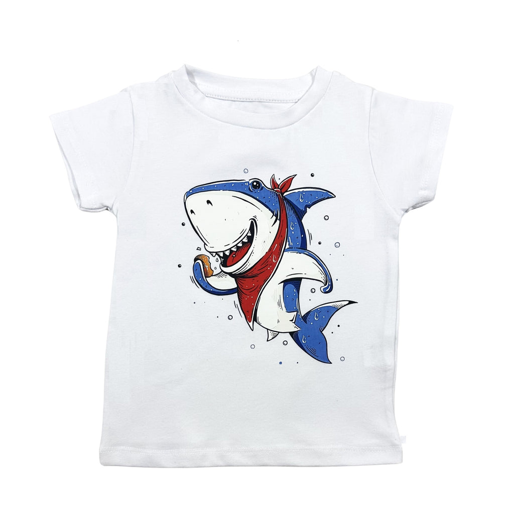 Shark Cotton Set (White T-shirt + Navy Sweatpants)