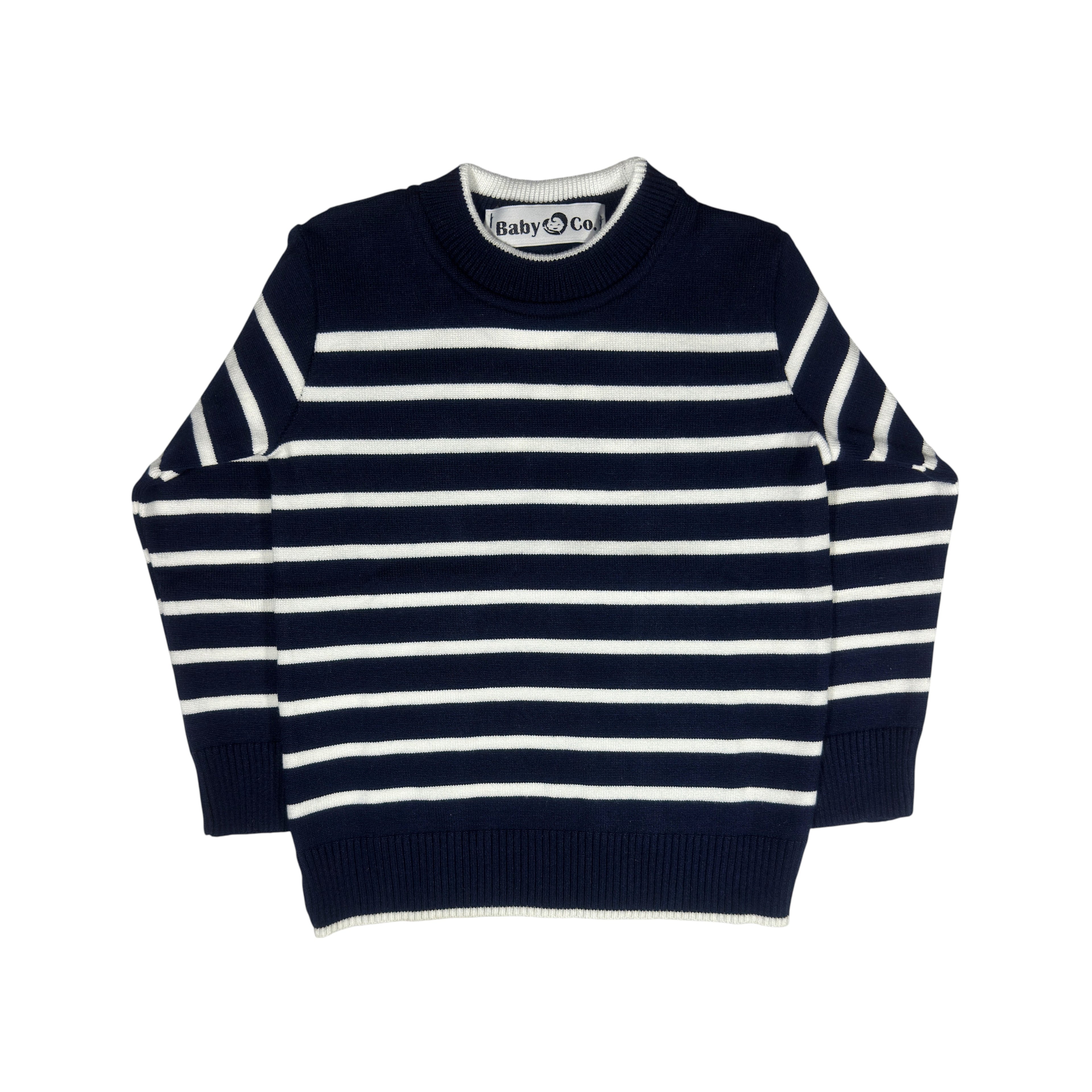 Navy Blue Long Sleeve Tricot Pullover