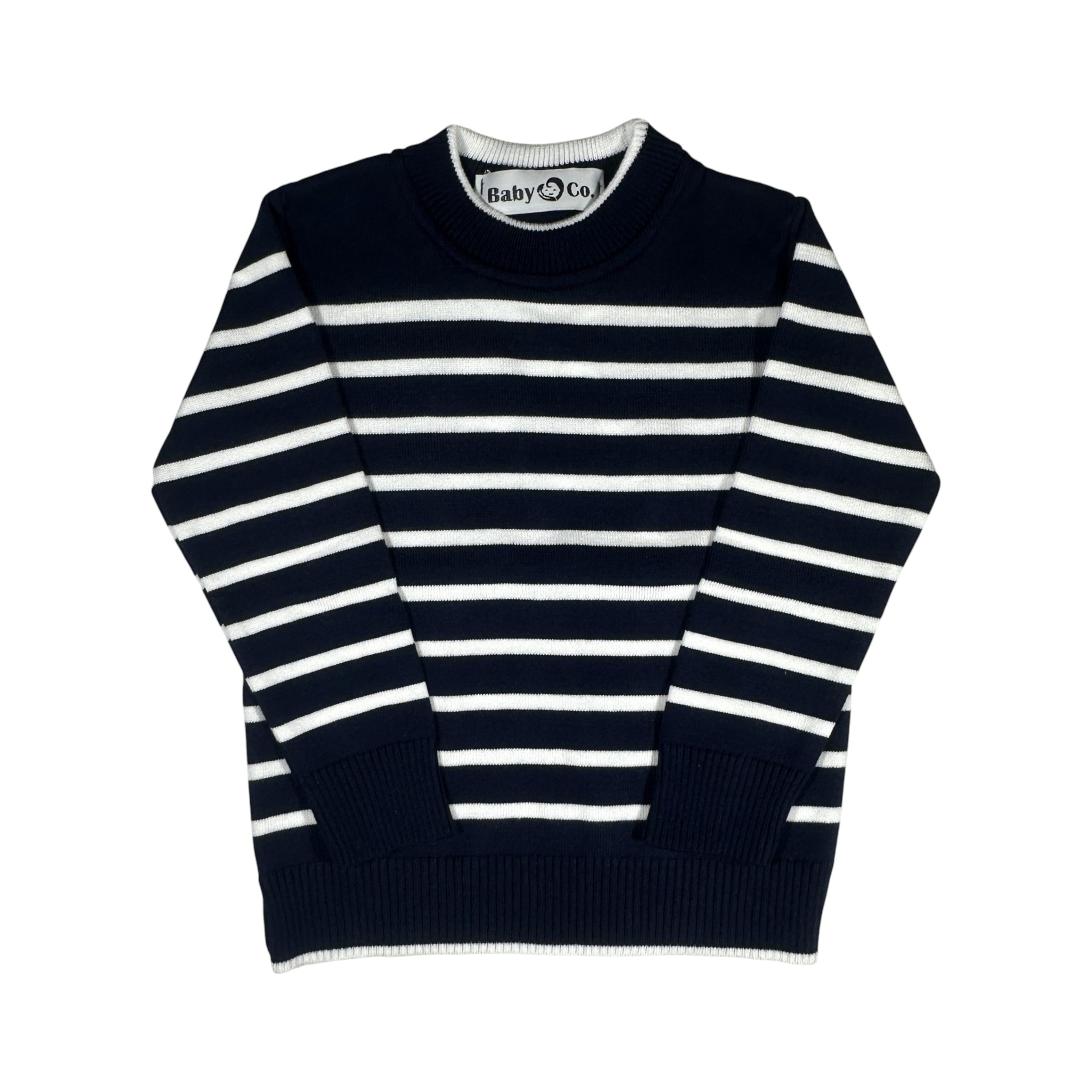 Navy Blue Long Sleeve Tricot Pullover
