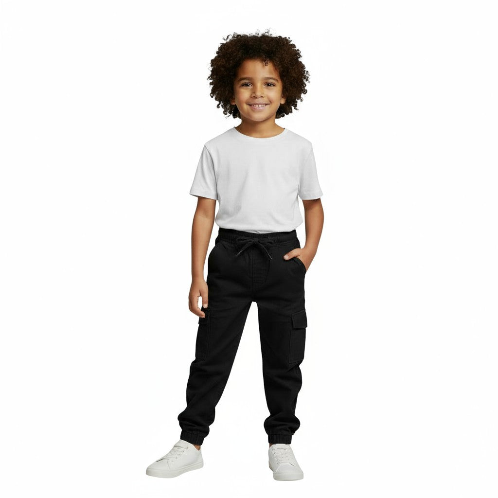 Black Cargo Pants with Elastic Waist