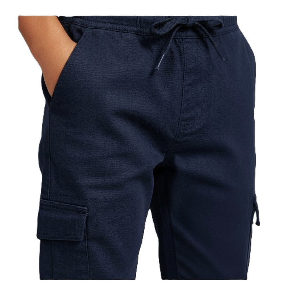 Navy Blue Cargo Pants with Elastic Waist