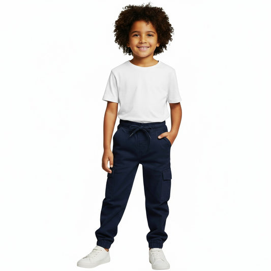 Navy Blue Cargo Pants with Elastic Waist