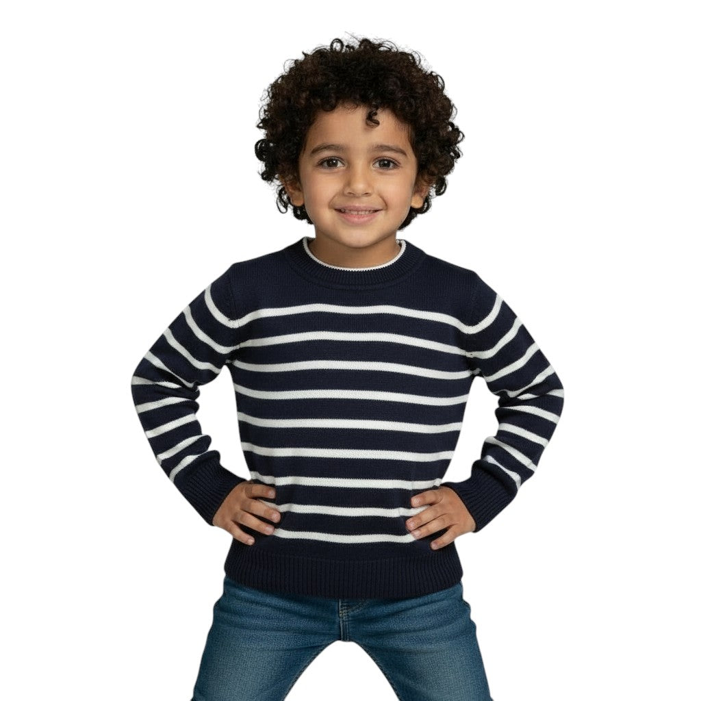 Navy Blue Long Sleeve Tricot Pullover