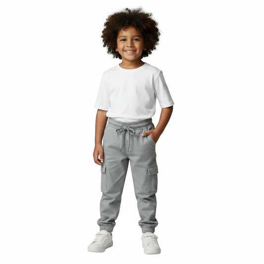 Grey Cargo Pants with Elastic Waist