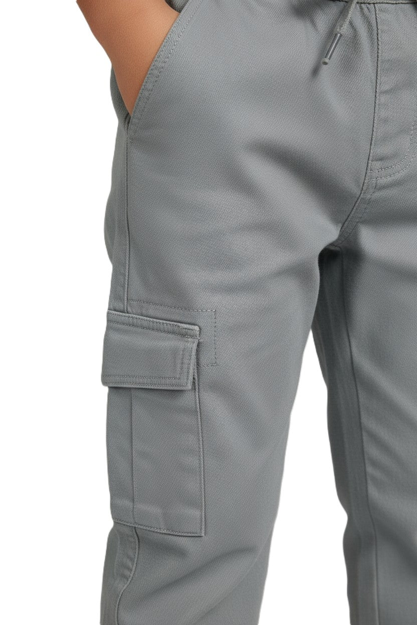 Grey Cargo Pants with Elastic Waist